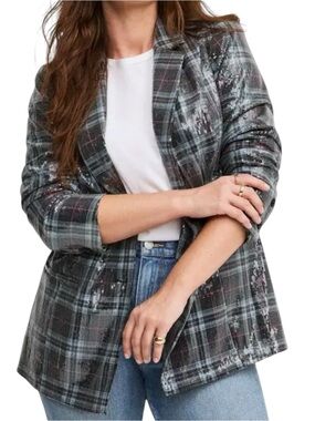 Torrid sequins Plaid Button Front Blazer Jacket Size 0/12 lined NWT